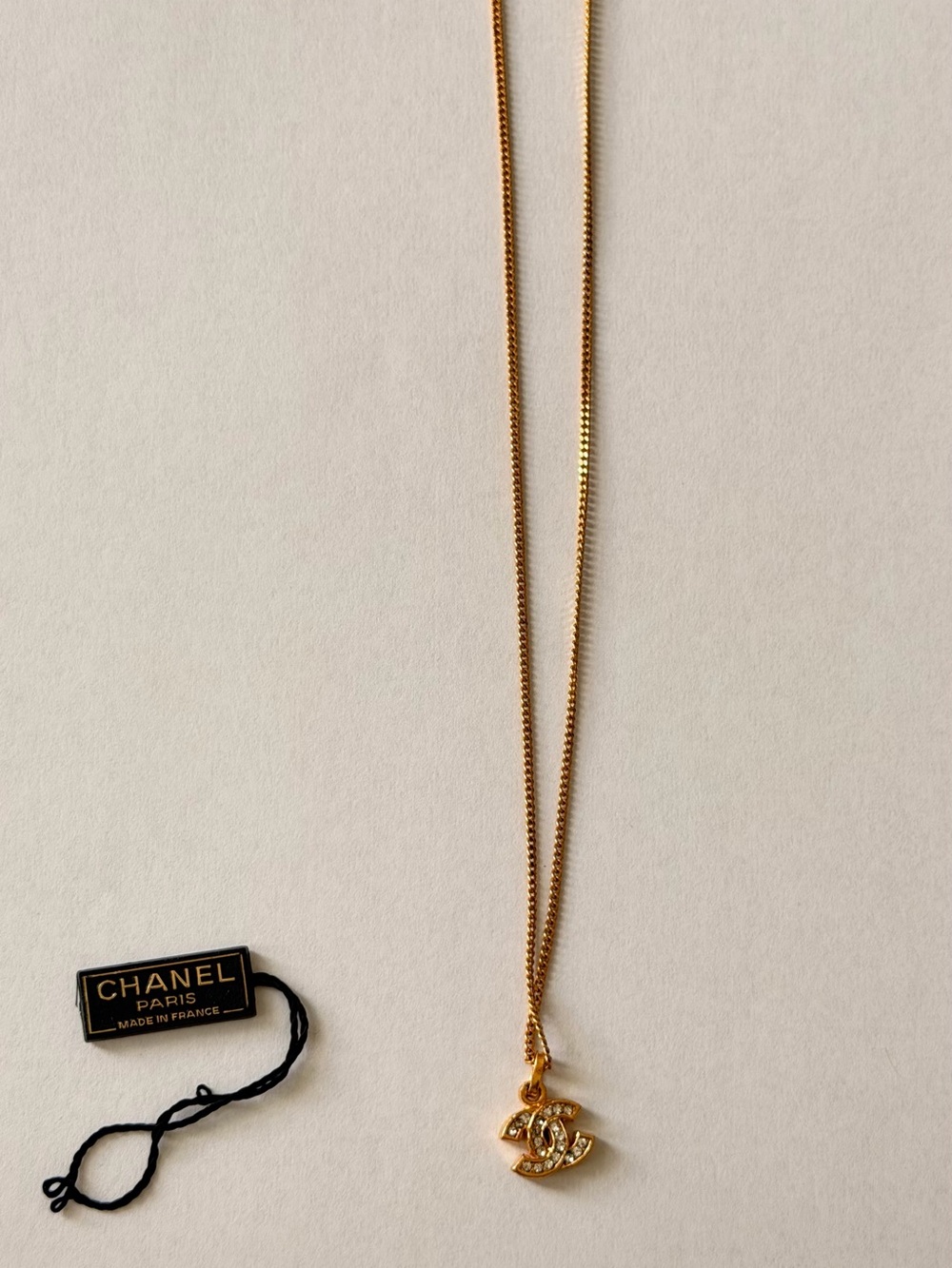 Authentic Chanel Gold CC Logo Crystal Pendant Necklace (7.5 inch drop) - Picture 8 of 8